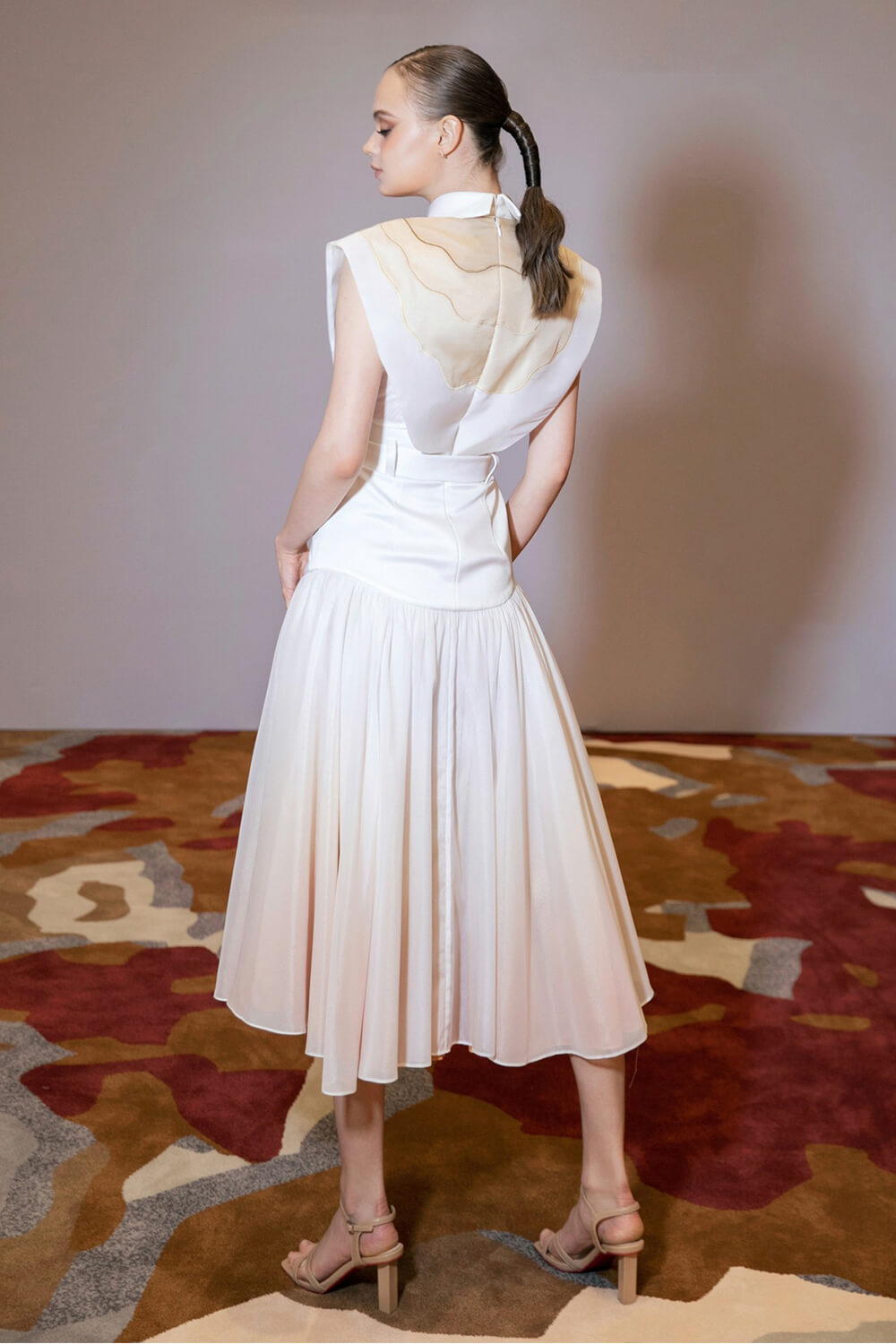 Naomi Gathered Pleated Silk Cotton Blend Midi Dress