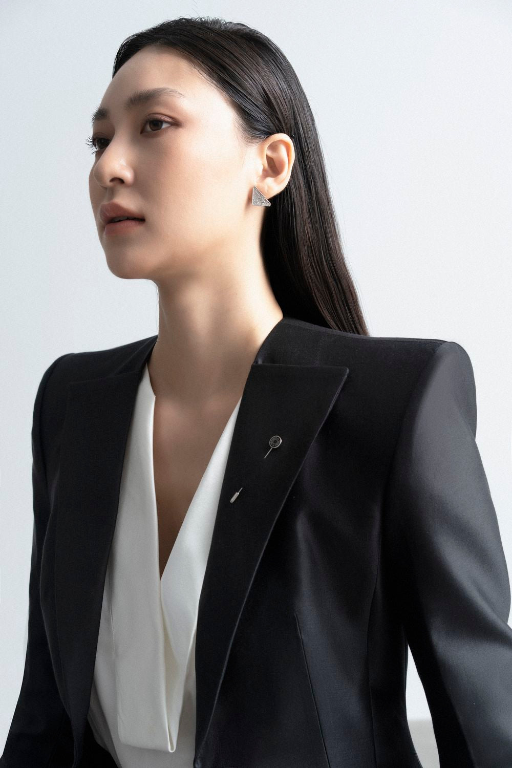 Cesarina Structured Square Shoulder Taffeta Blazer