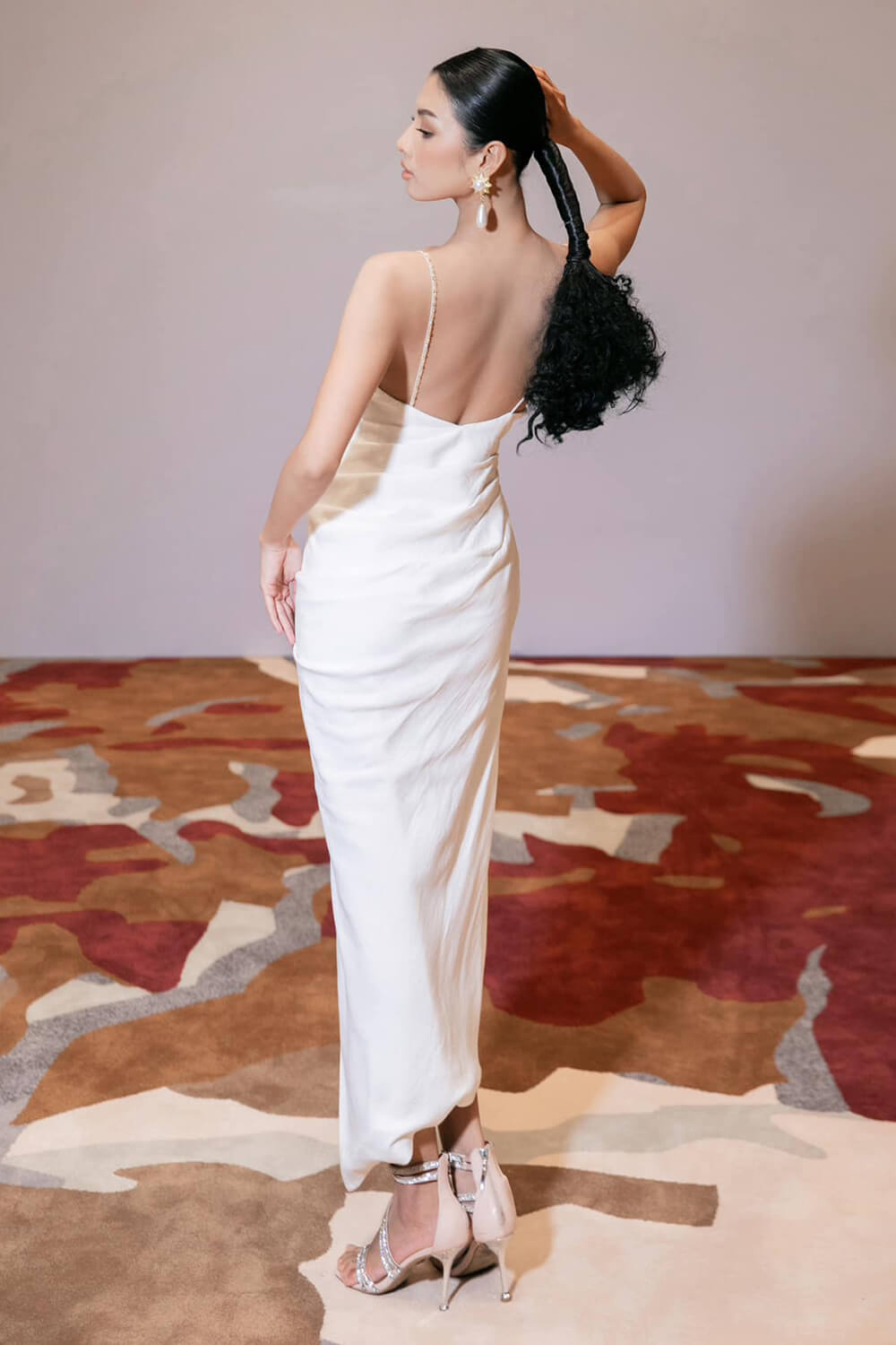 Natalie Slit Draped Cotton Mesh Midi Dress