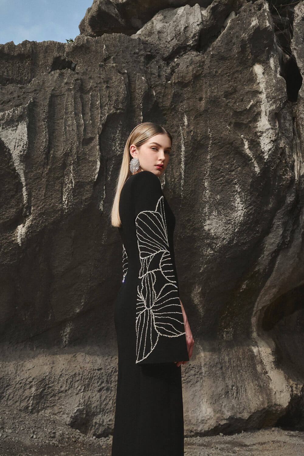 Alexa Sheath Split Sleeved Crepe Midi Dress