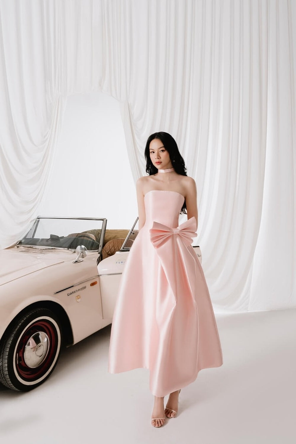 Nora Strapless Bow Taffeta Maxi Dress