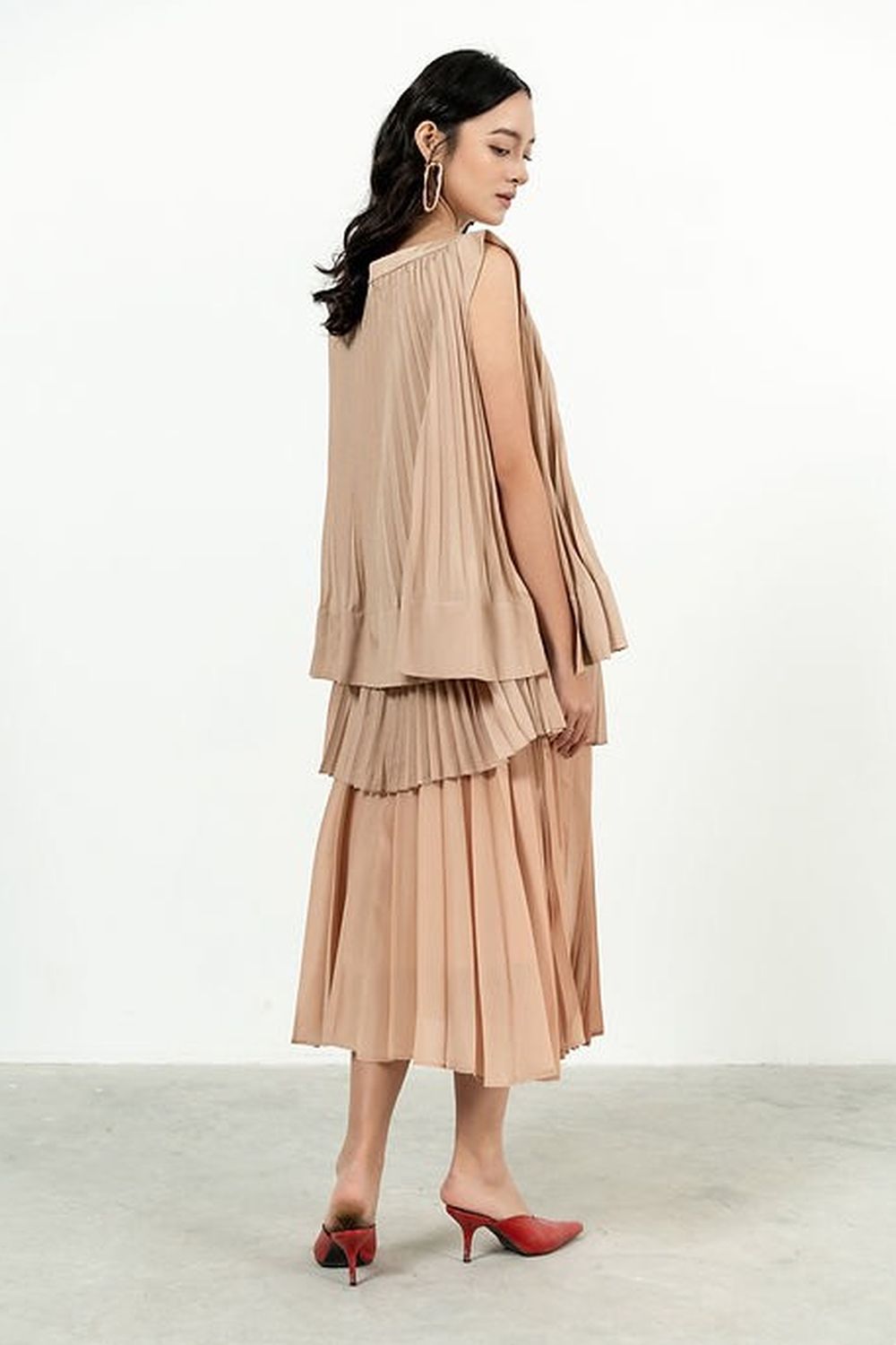 Andrea Pleated Flared Polyester Top