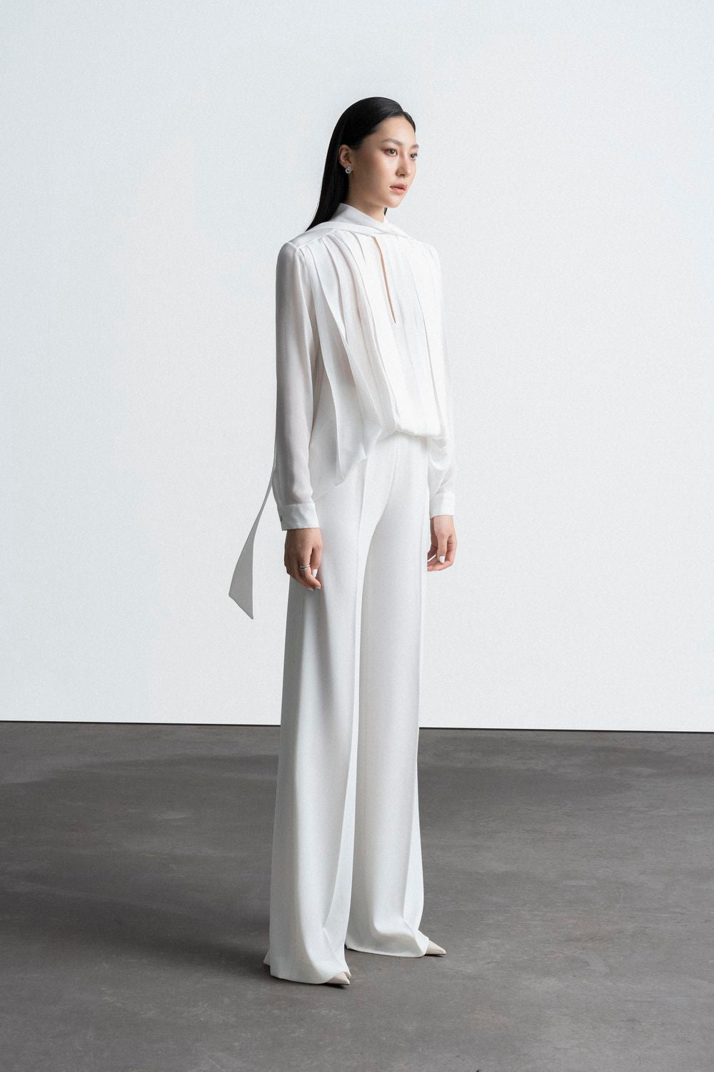 Dixie Pleated Long Sleeved Crepe De Chine Top