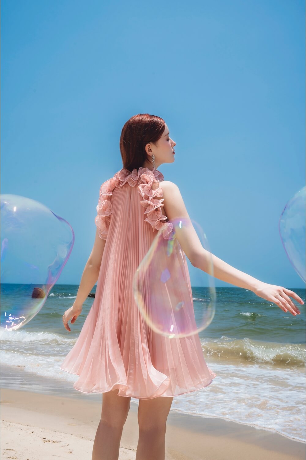 Sabie Pleated Open Shoulder Silk Organza Mini Dress