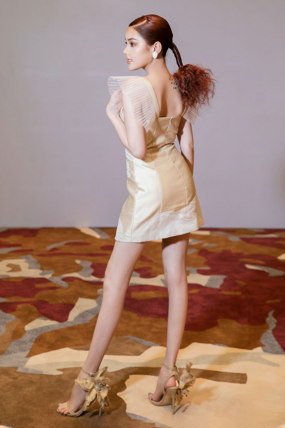 Everly A-line Pleated Sleeved Taffeta Mini Dress