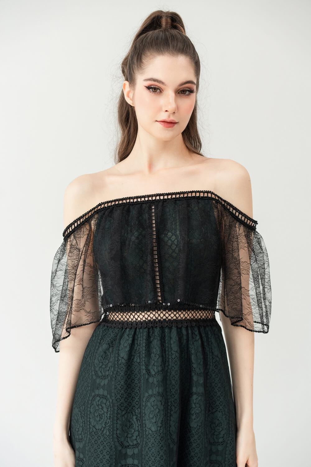 Lauren Straight Off-Shoulder Lace Midi Dress