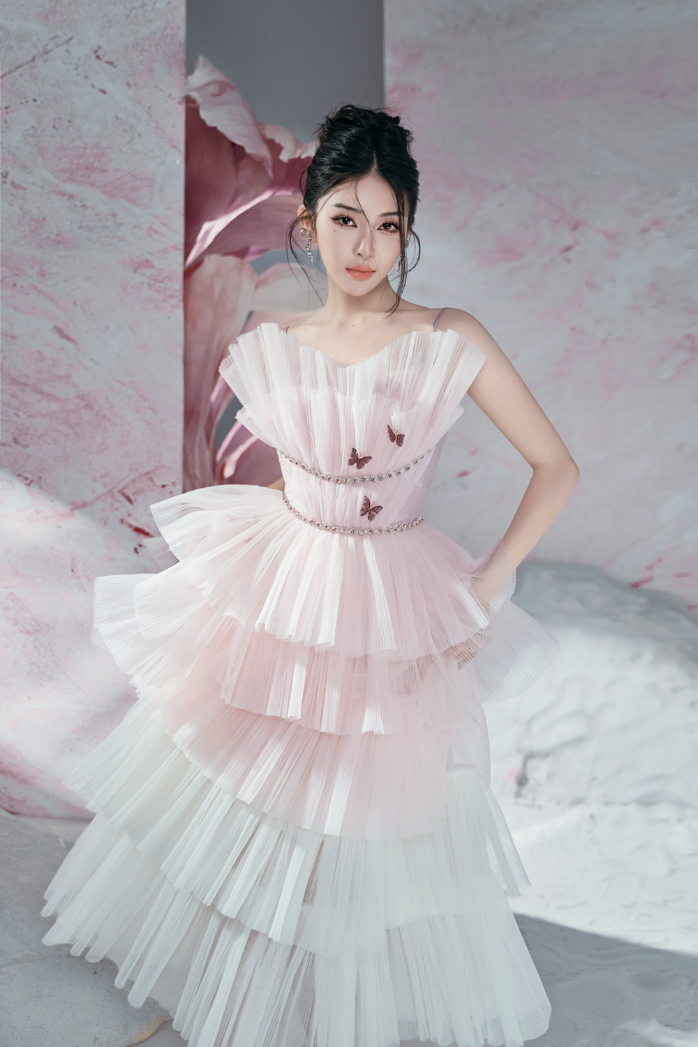 Chloe A-line Layered Mesh Midi Dress