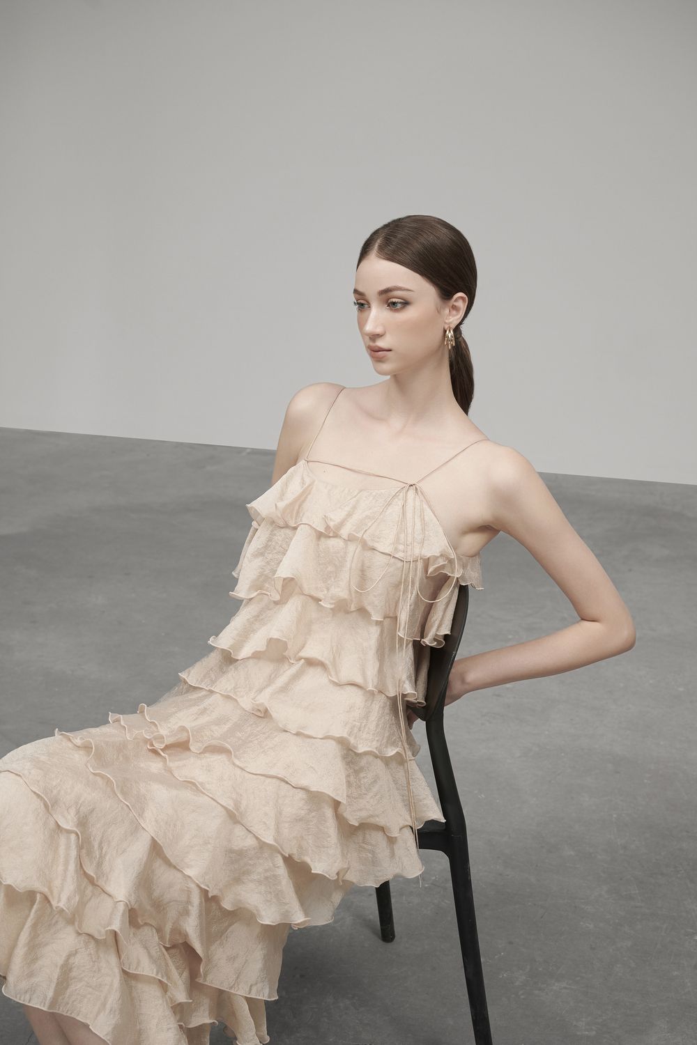 Julia String Layered Crinkle Organza Midi Dress ellefans