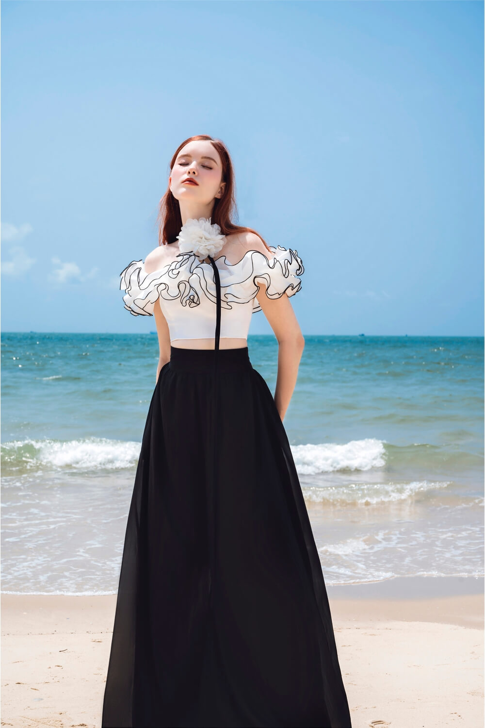 Wavy Flared Wide Leg Silk Organza Floor Length Pants