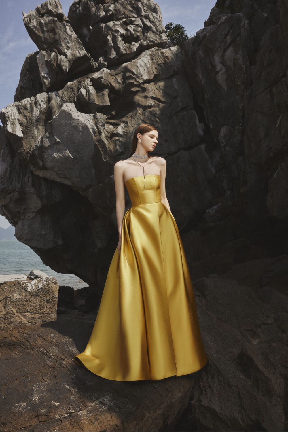 Clara Ball Gown Straight Across Neck Taffeta Maxi Dress