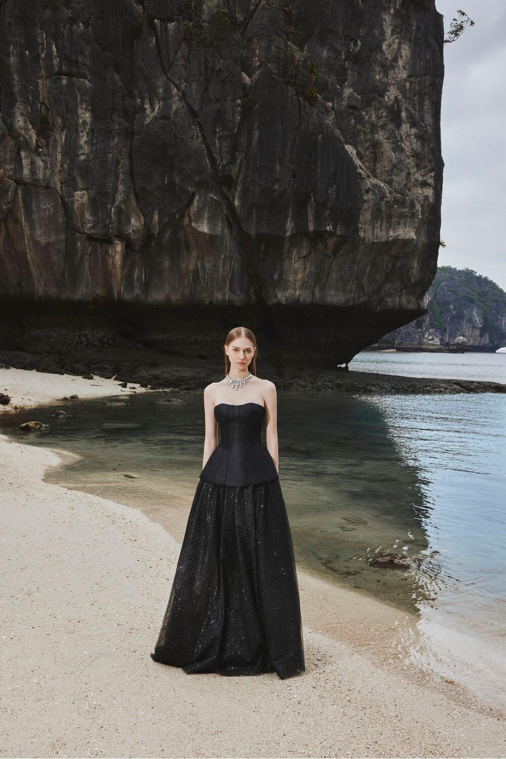 Esmeralda Peplum Semi-Heart Neck Crepe Floor Length Set