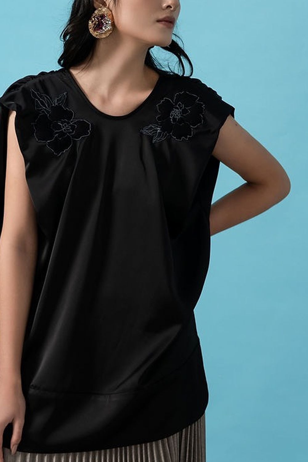 Sadie Sack Flower Applique Silk Top
