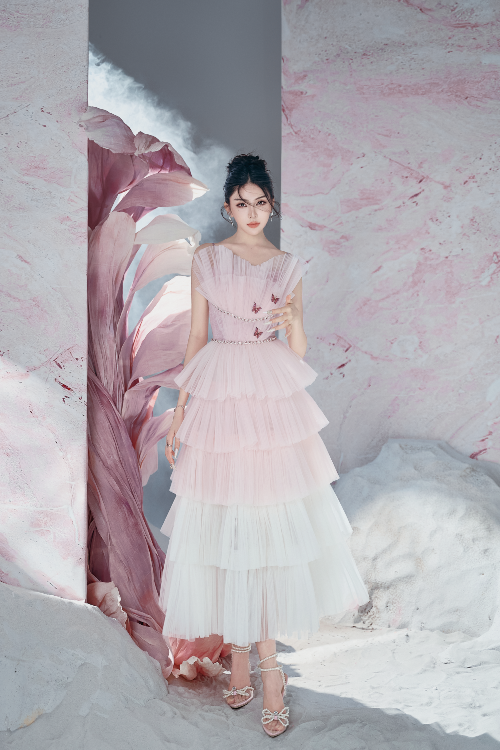 Chloe A-line Layered Mesh Midi Dress