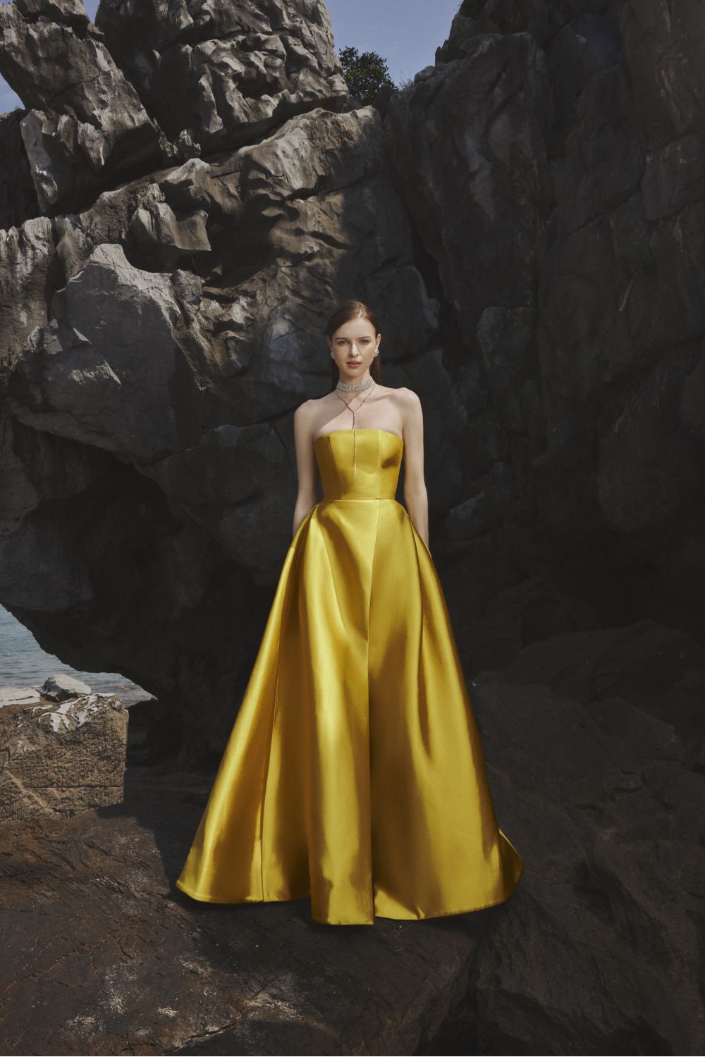 Clara Ball Gown Straight Across Neck Taffeta Maxi Dress