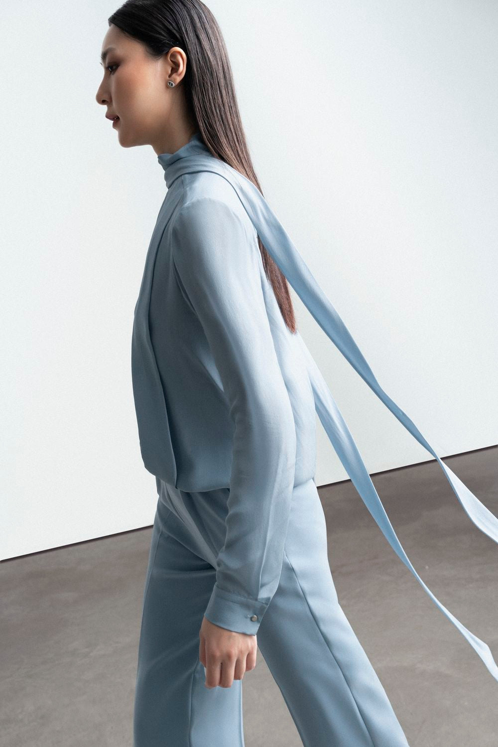 Dixie Pleated Long Sleeved Crepe De Chine Top