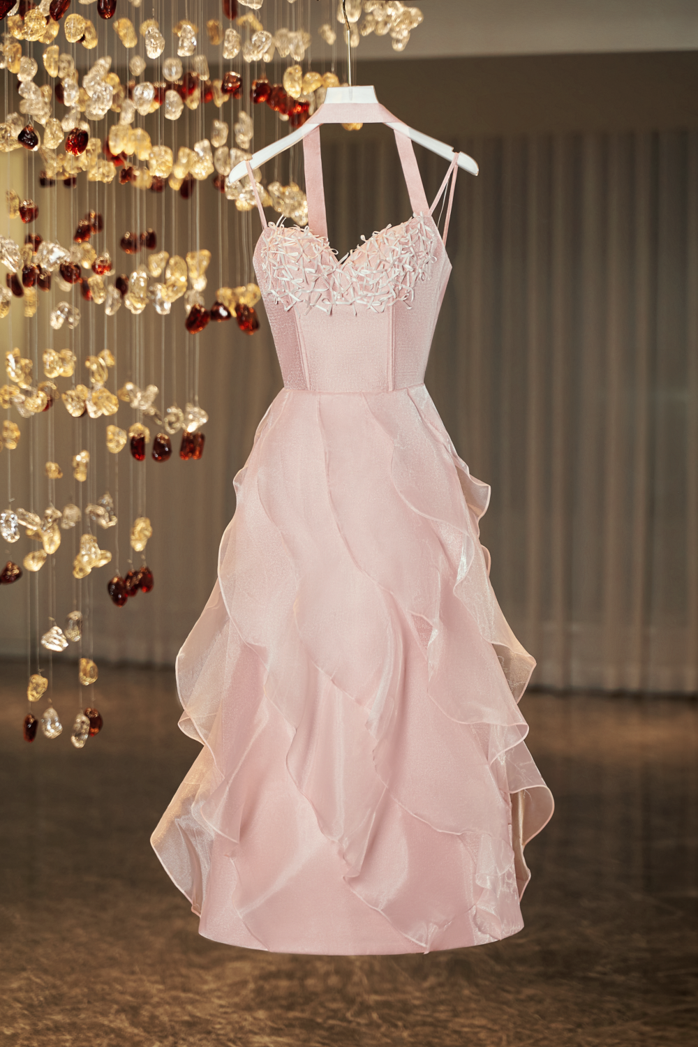 Nova A-line Ruffle Layer Taffeta Midi Dress