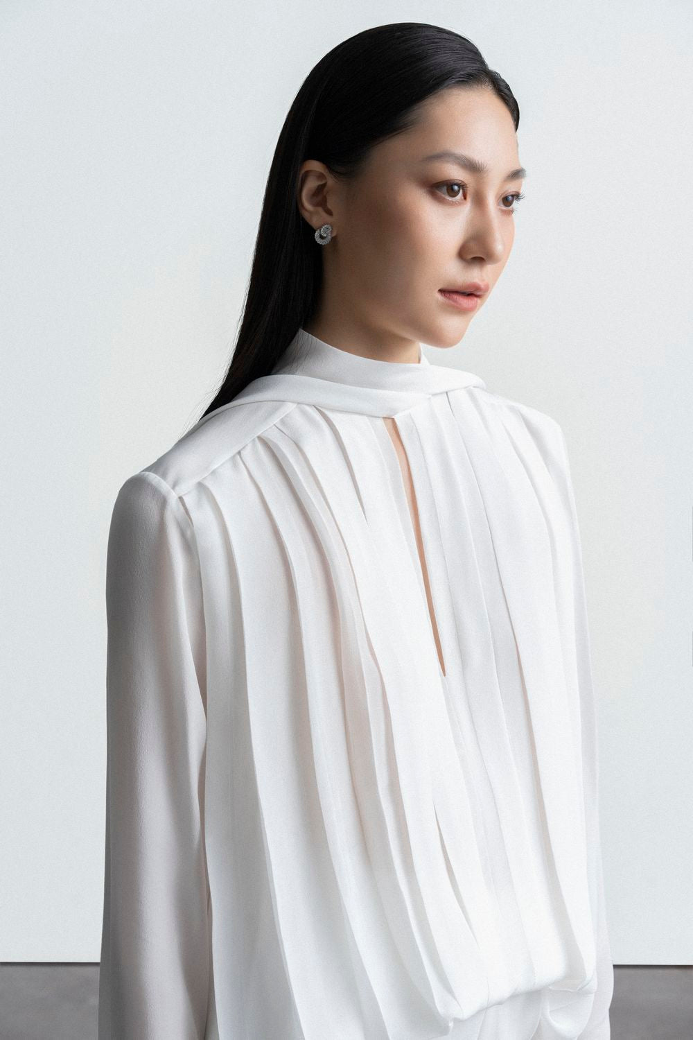 Dixie Pleated Long Sleeved Crepe De Chine Top