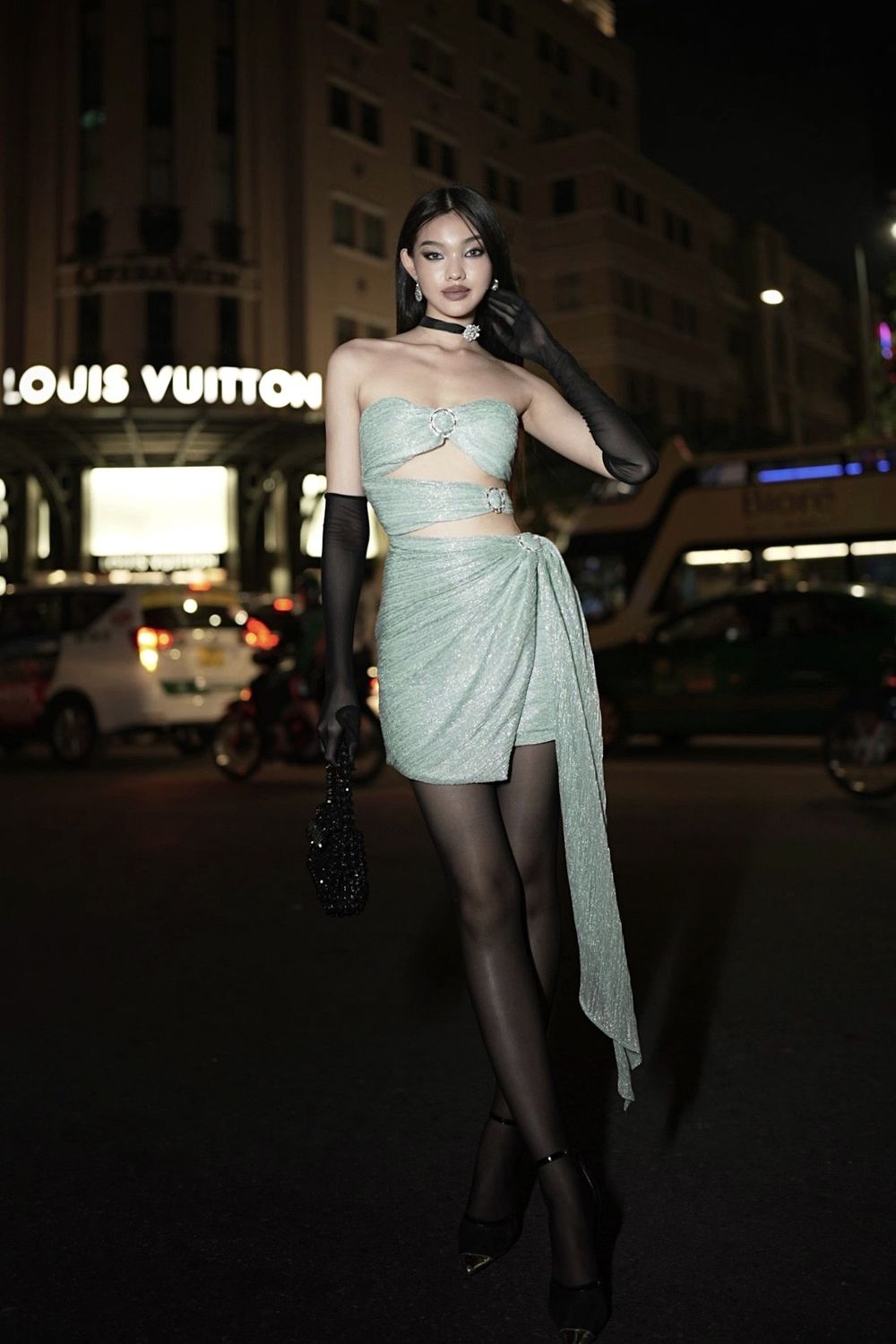 Adriana Wrap Cut-Out Mesh Mini Dress