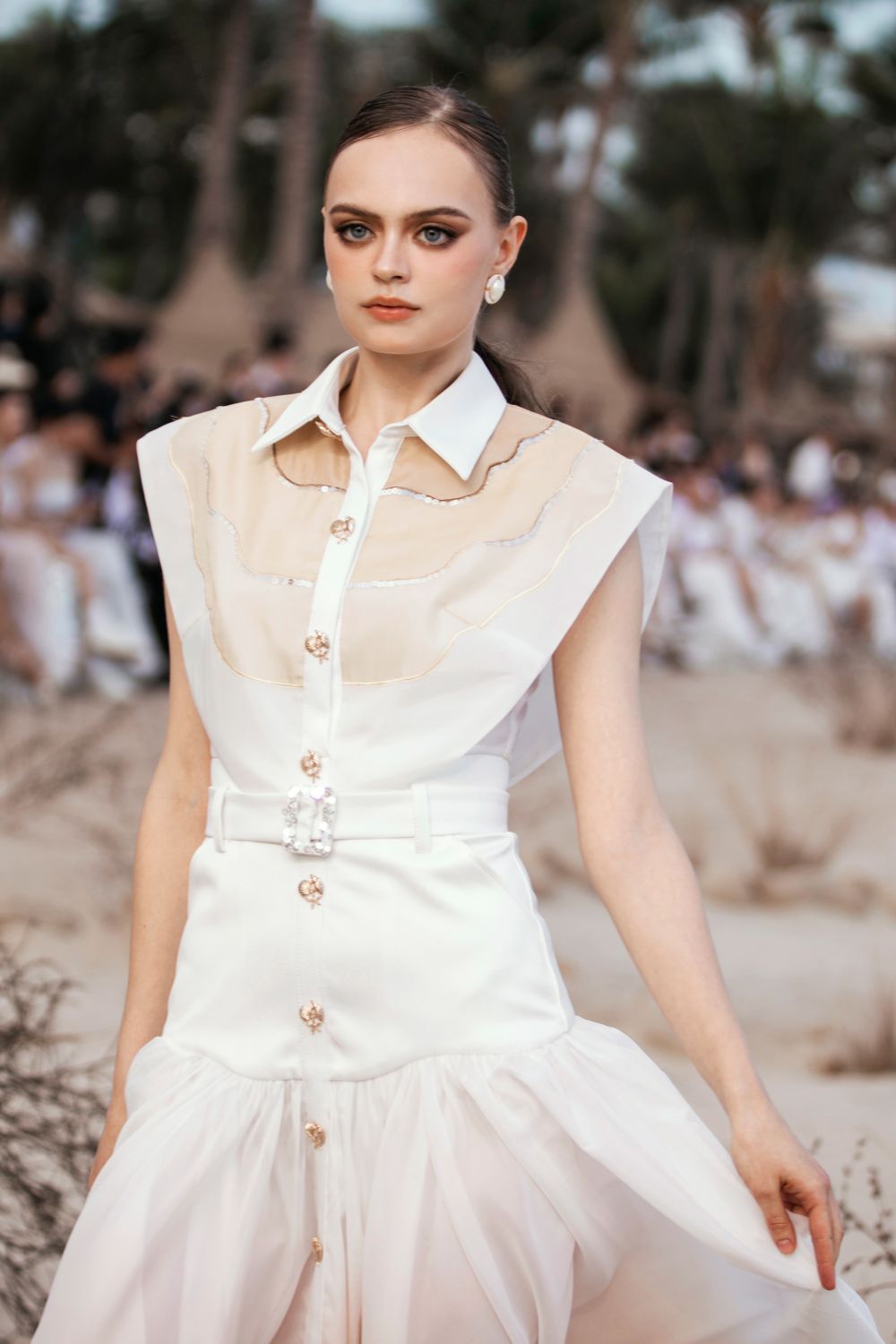 Naomi Gathered Pleated Silk Cotton Blend Midi Dress