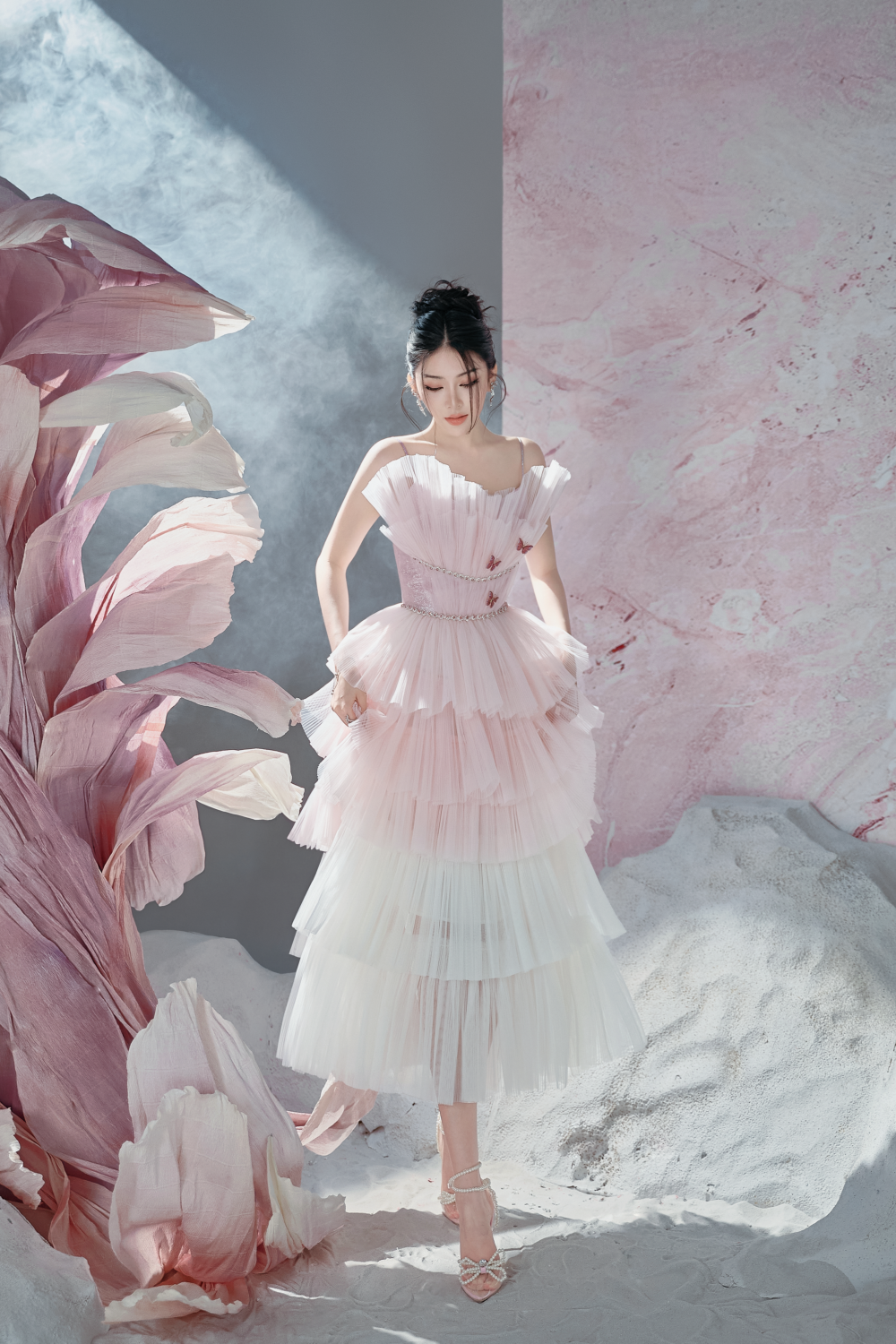 Chloe A-line Layered Mesh Midi Dress