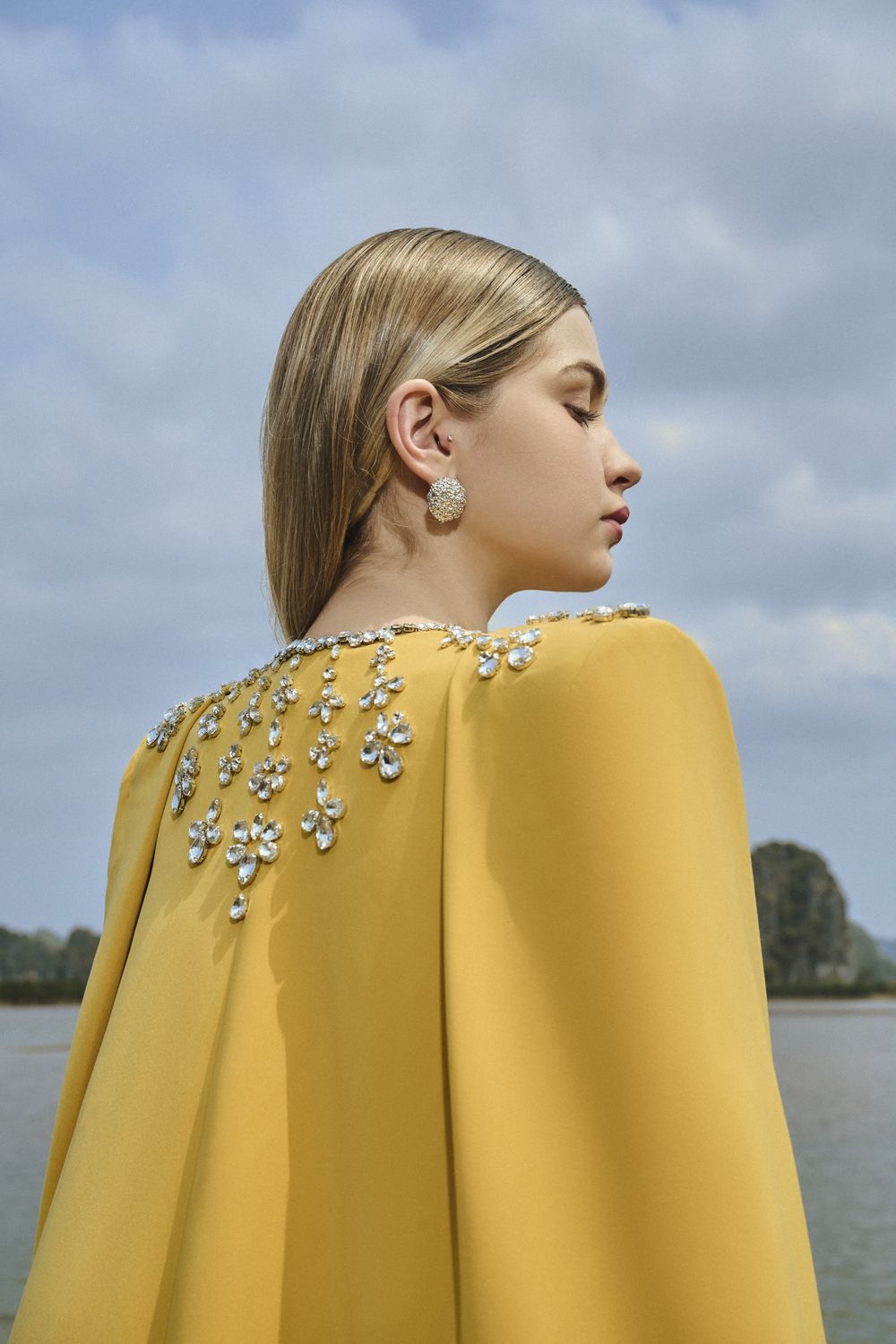 Gabrielle Sheath Cape Sleeved Satin Maxi Set