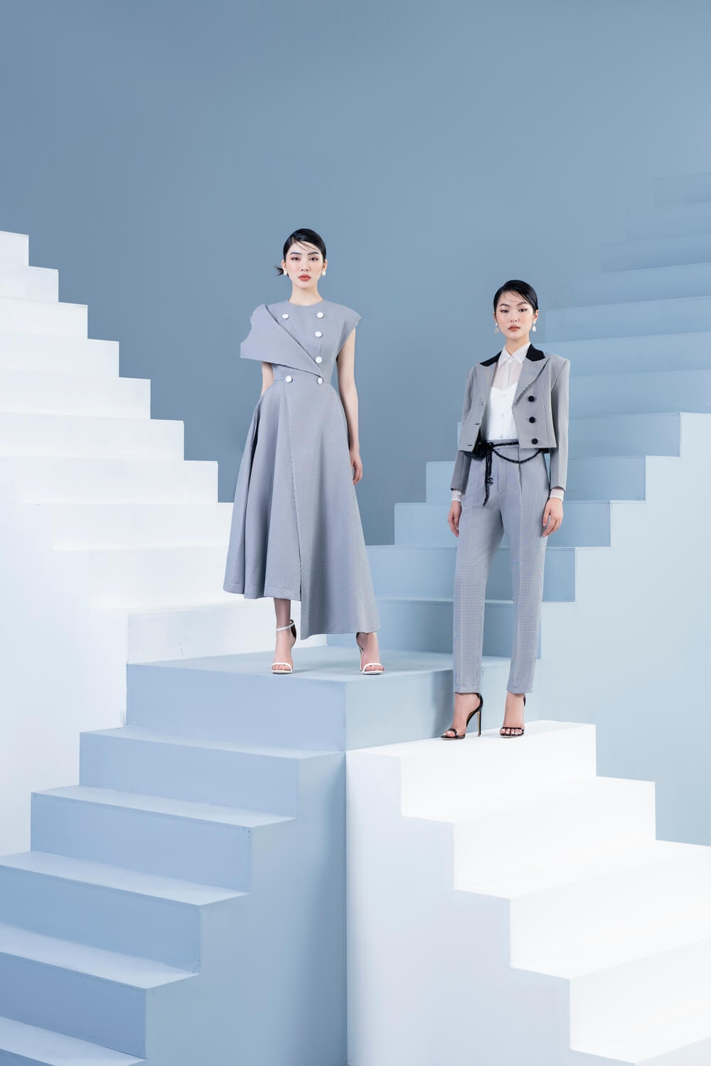 Conal Asymmetric Round Neck Cotton Midi Dress