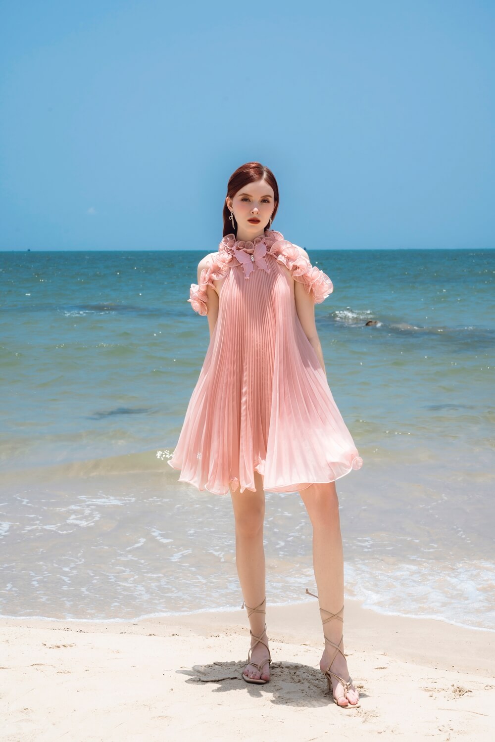 Sabie Pleated Open Shoulder Silk Organza Mini Dress