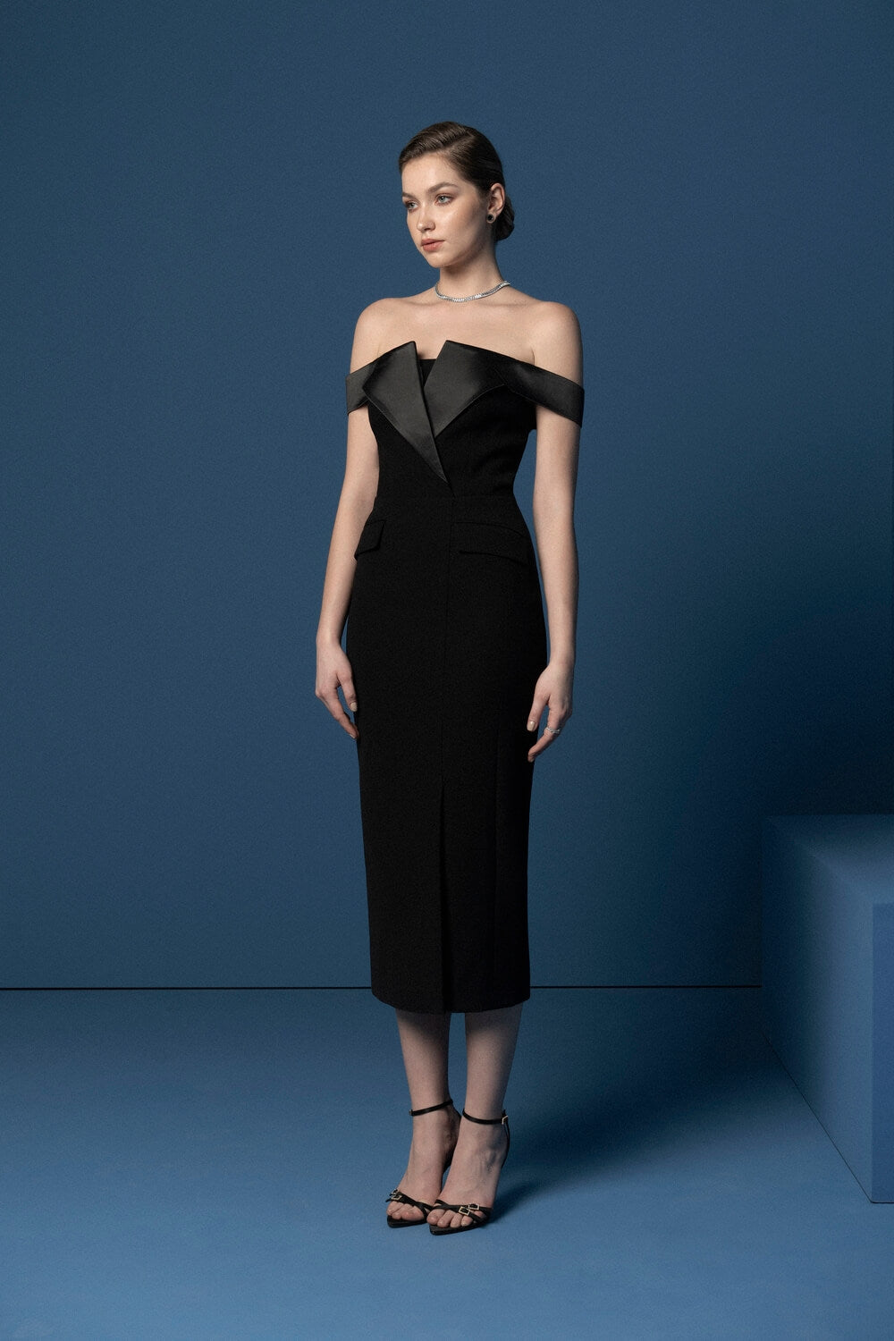 Lexie Pencil Off-Shoulder Crepe Midi Dress