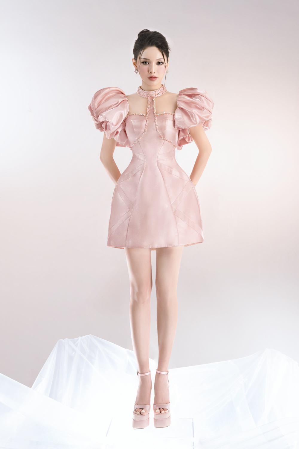 Ariance A-line Puffy Sleeved Taffeta Mini Dress