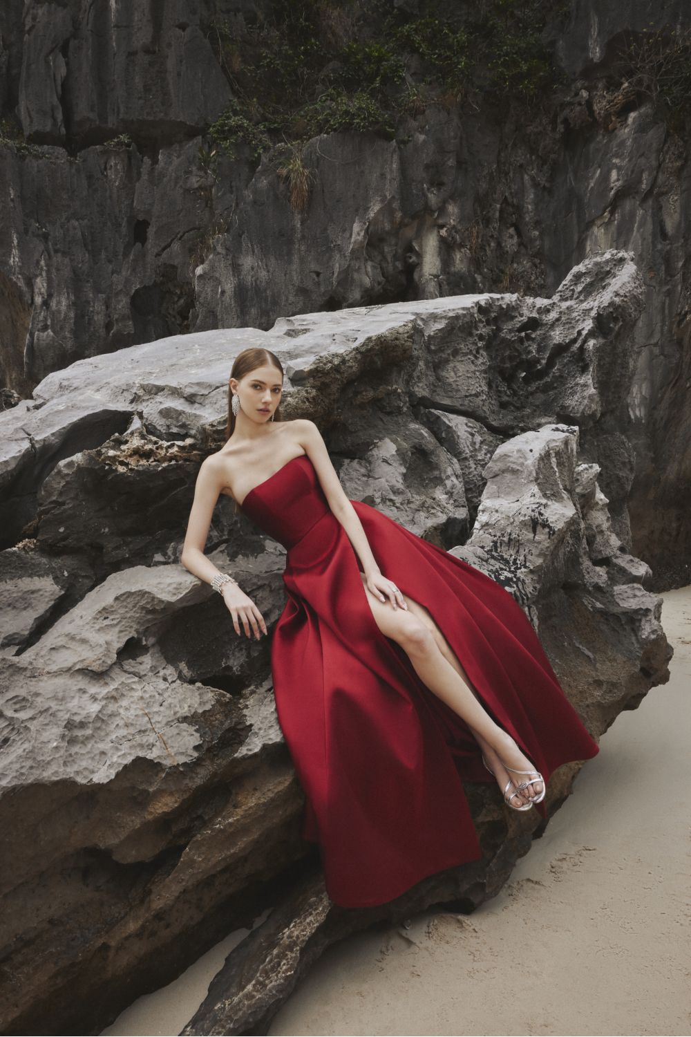 Clara Ball Gown Straight Across Neck Taffeta Maxi Dress