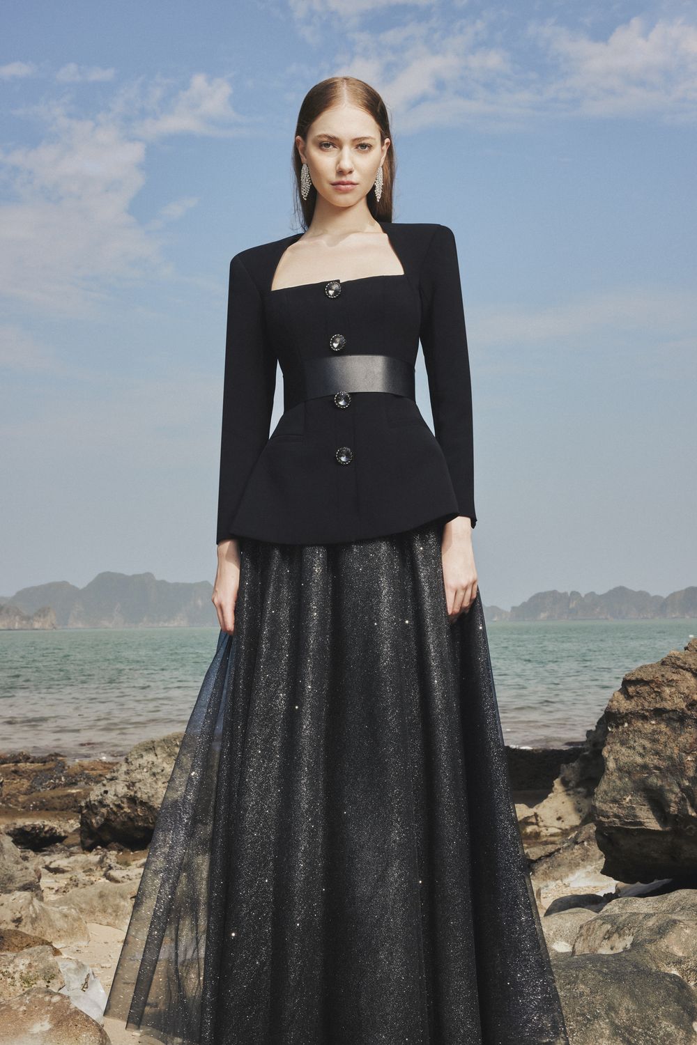 Jolene Peplum Queen Anne Neck Crepe Maxi Set