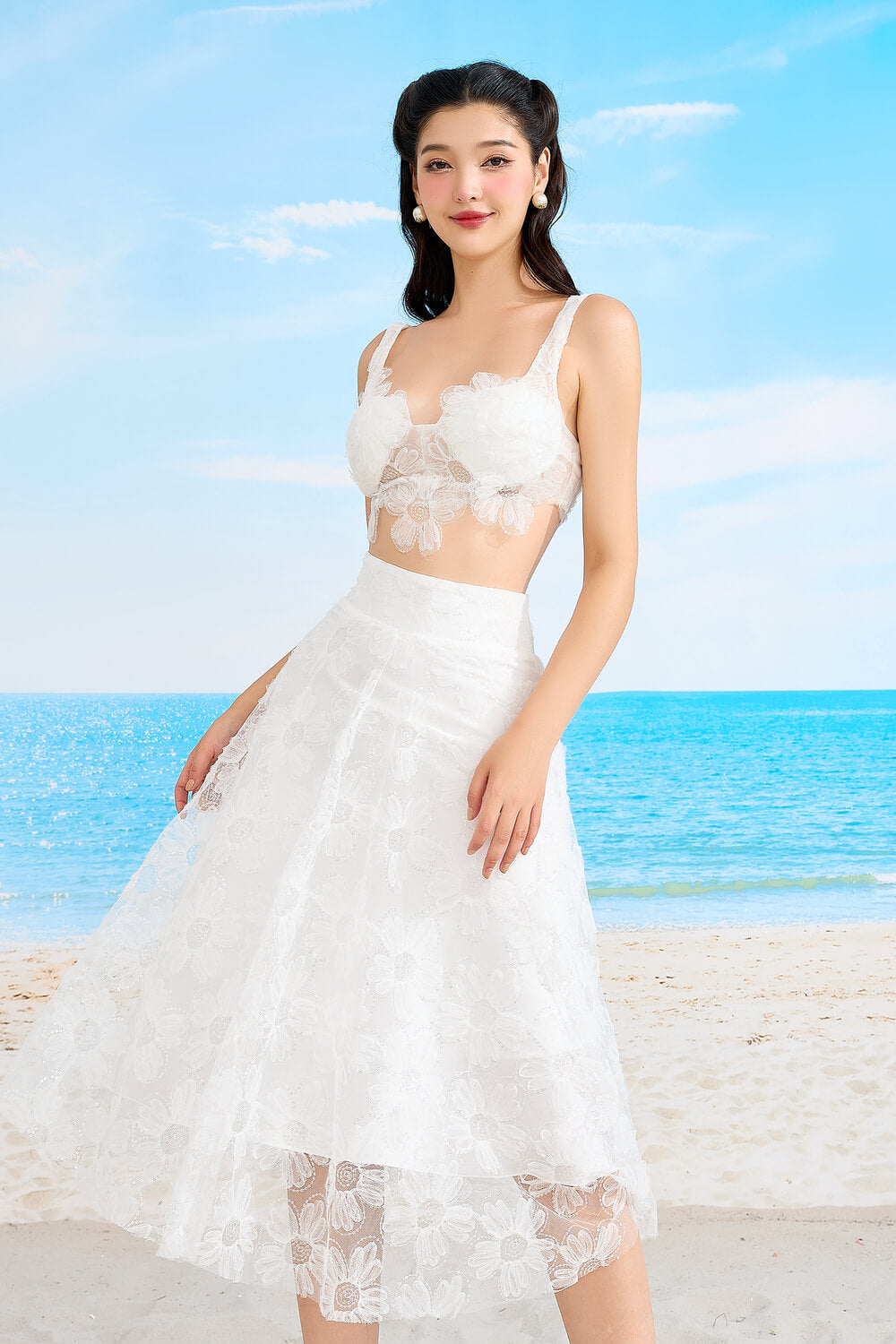 Arum A-line Strappy Mesh Sheer Midi Set