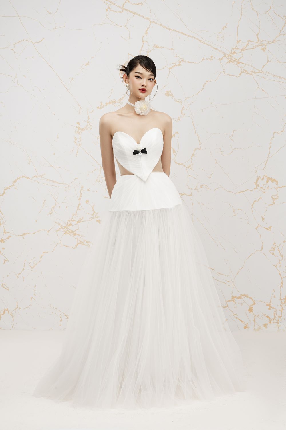 Louise Fit and Flare Gathered Mesh Maxi Dress