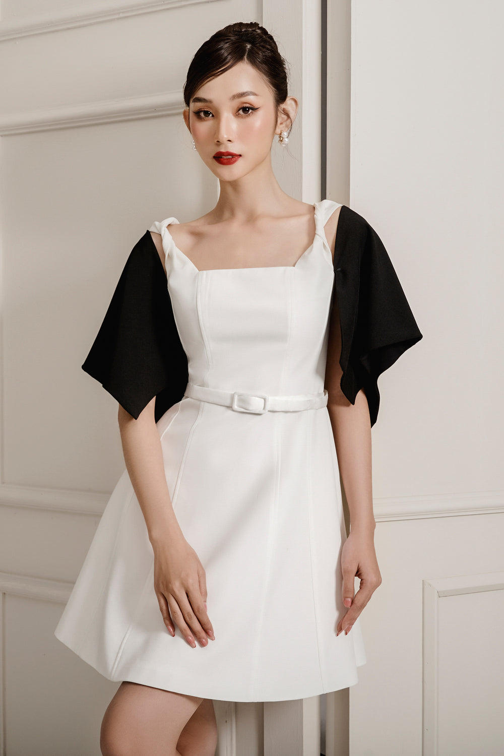 Kendi Fit and Flare Corset Waist Linen Cotton Mini Dress