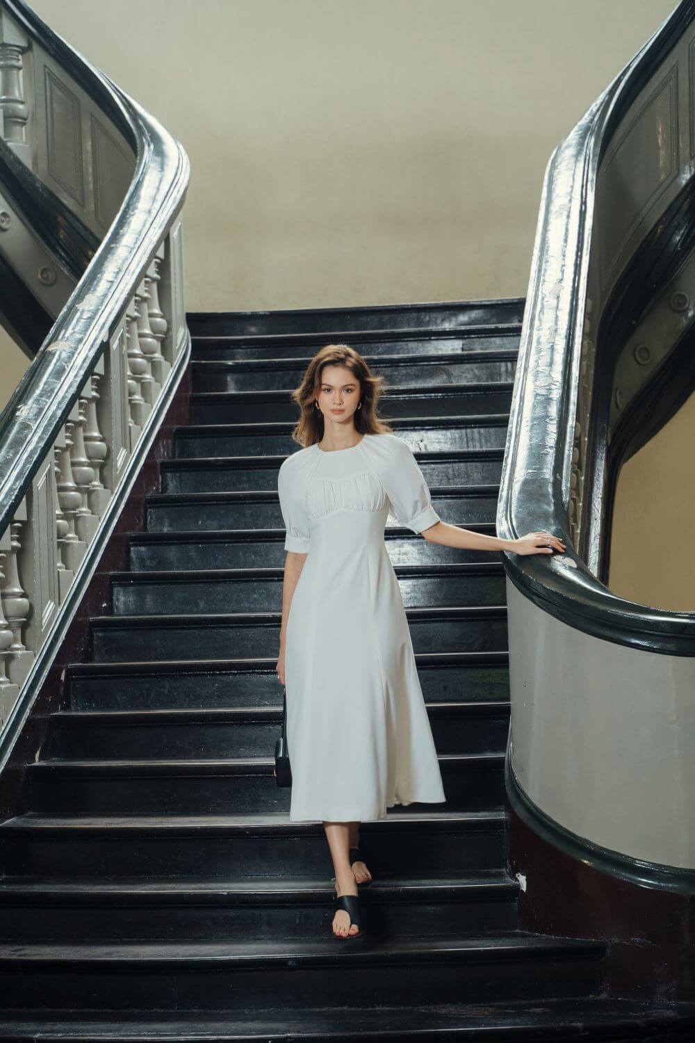 Ellen Pleated Shoulders Dress