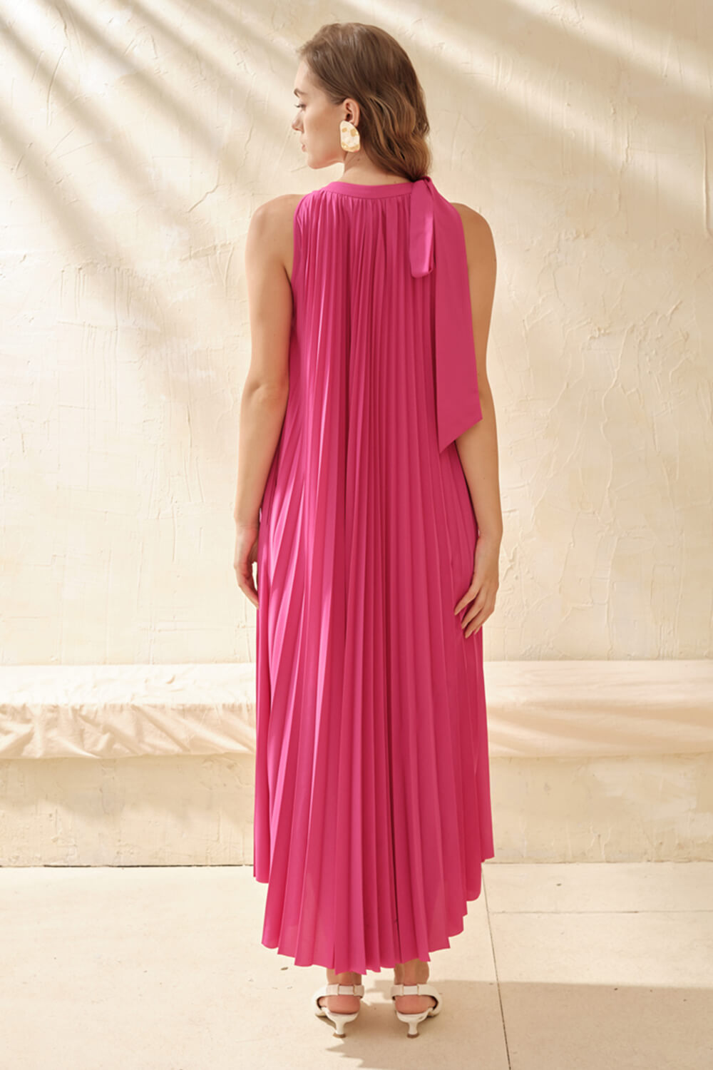 Pinky Pleated Maxi Dress