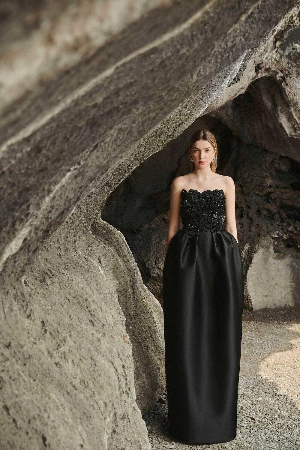 Paris Pegged Straight Across Neck Taffeta Maxi Dress