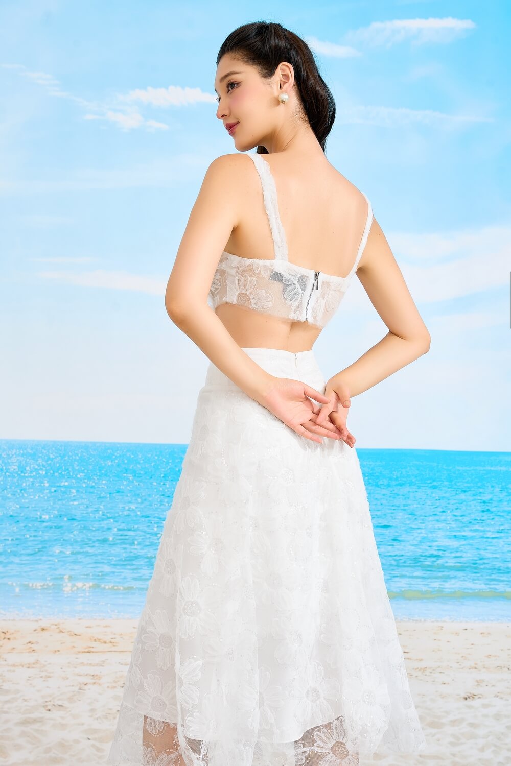 Arum A-line Strappy Mesh Sheer Midi Set