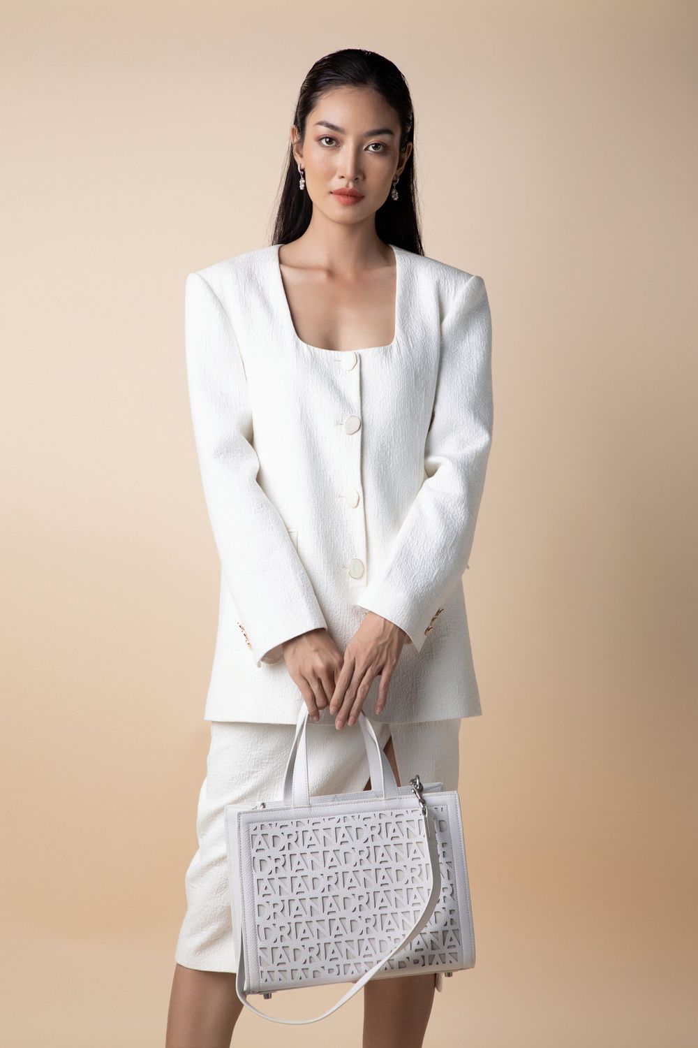 Delwyn Straight Square Neck Brocade Blazer