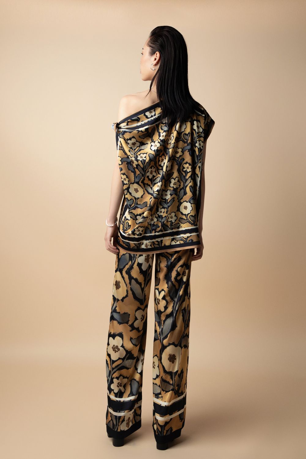 Nelly Asymmetric Twisted Latin Silk Top