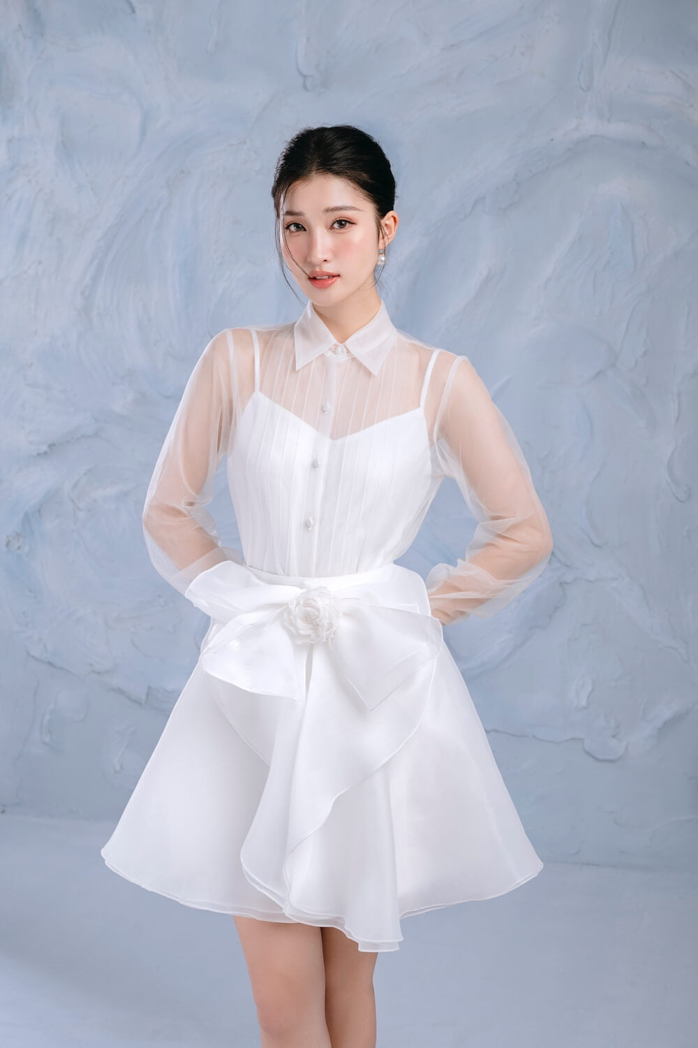 Rosy Flower Applique Organza Brooch