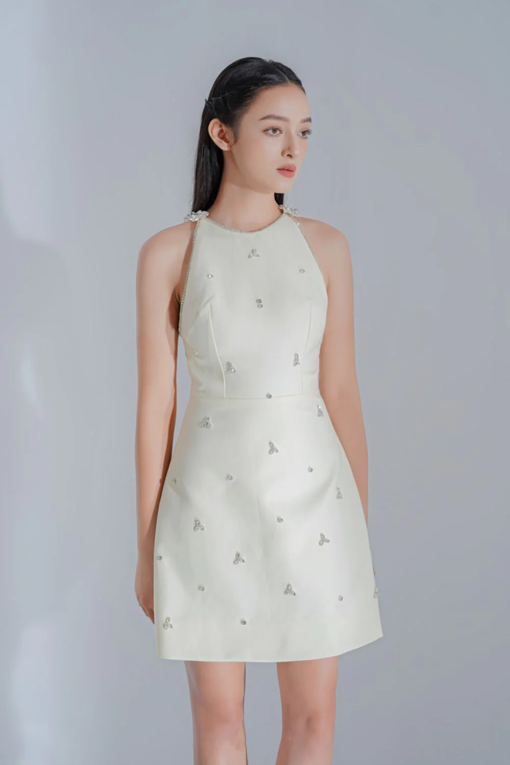 Althea A-line Sleeveless Jacquard Mini Dress