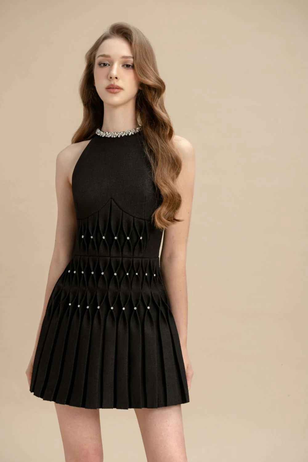 Vesper A-line Jewel Neck Rayon Blend Mini Dress