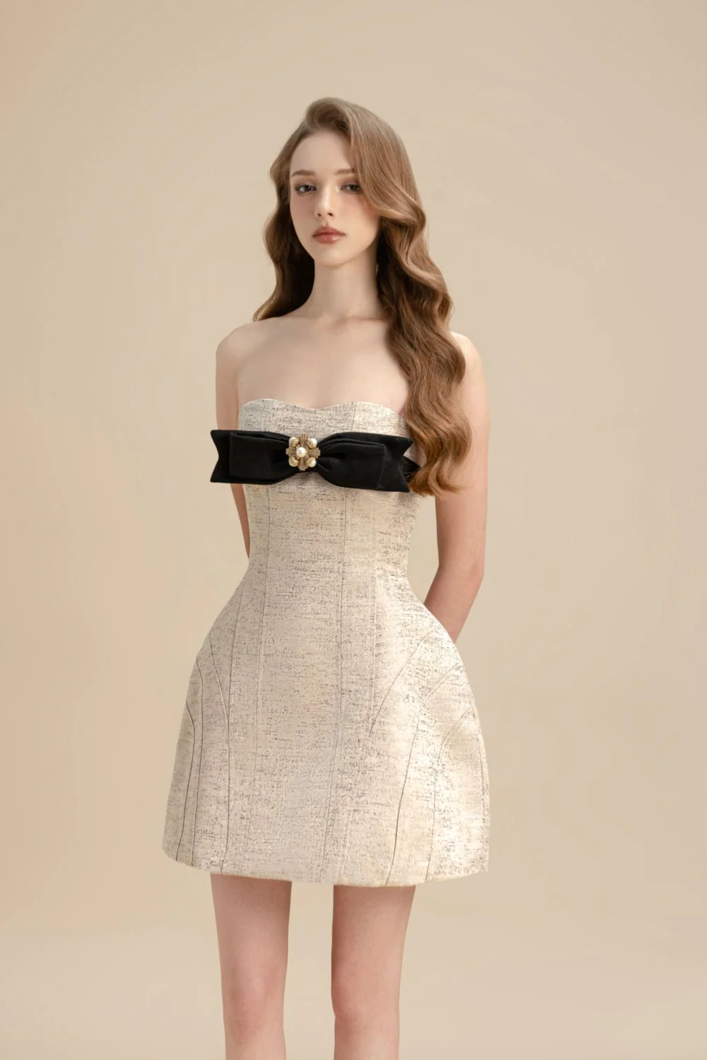 Tamsin Strapless Bow Jacquard Mini Dress