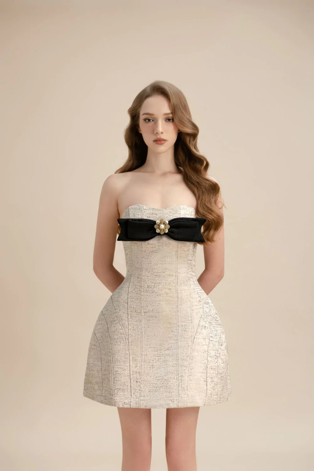 Tamsin Strapless Bow Jacquard Mini Dress