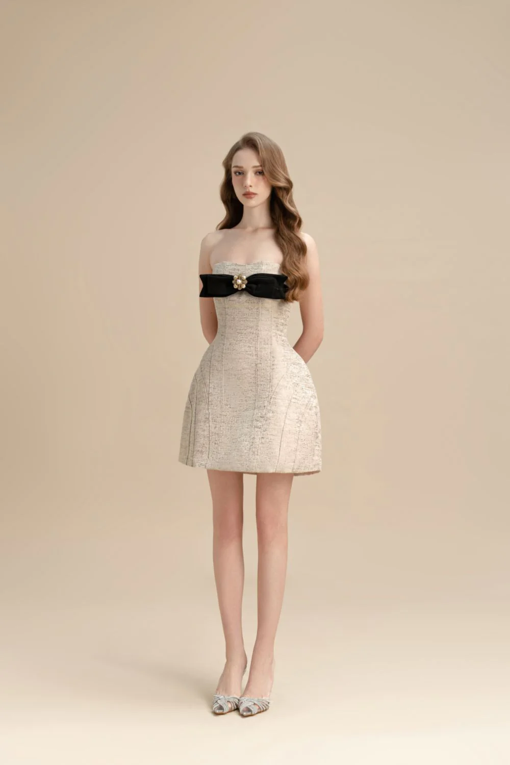 Tamsin Strapless Bow Jacquard Mini Dress