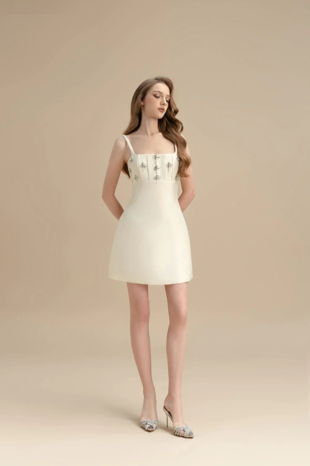 Calliope A-line Square Neck Taffeta Mini Dress