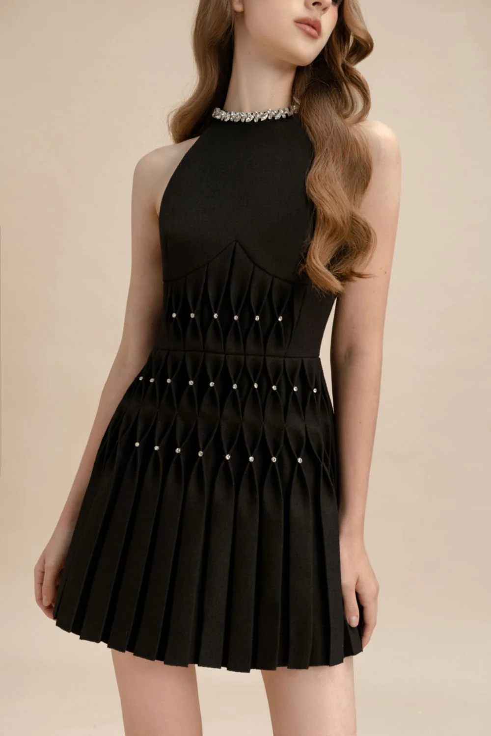 Vesper A-line Jewel Neck Rayon Blend Mini Dress