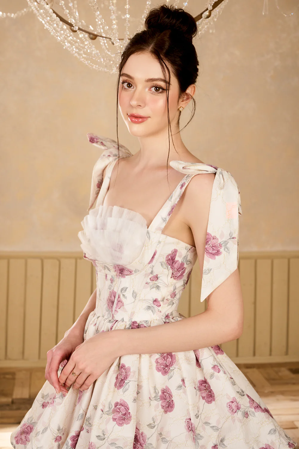 Valentine Fit and Flare Square Neck Silk Blend Mini Dress