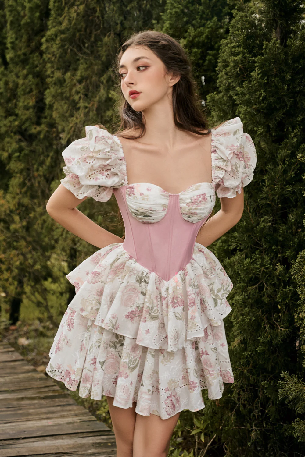 Sarah Layered Puffy Sleeved Taffeta Cotton Mini Dress